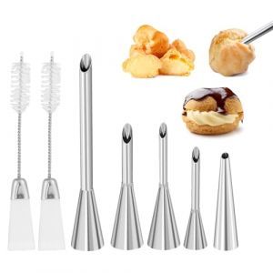 Lot de 5 Douille de Pâtisserie Petit Choux, Douilles Professionnelles en Acier Inoxydable à Garnir, Cupcake Puffs Injection Seringue, 5/6/8/9mm pour la Décoration de Houppette (EASY ECOM LTD, neuf)