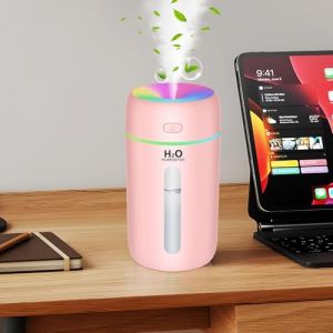 KISSLEAF 250ML Mini Humidificateur d'air Pour Chambre à Coucher, Chambre d'enfant， Plantes, 7 couleurs 6H Longue Durée de Vie 28dB Silencieu（rose） (XIN YU Direct, neuf)