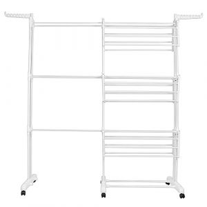 LANTUS &Eacute;tendoir Linge Int&eacute;rieur sur 3 Niveau, S&eacute;choir &agrave; Linge Extensible R&eacute;glable, Tancarville Grand Capacit&eacute;, avec 6 Roues de Frein de Stationnement &agrave; 360&deg;,75-142,5 * 64 * 170cm (Blanc) (Hechheu, neuf)