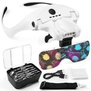 AUTOPkio Lunette Loupe avec 4 LED, Rechargeable Type-C vers USB Grossissante Loupe pour Lecture R&eacute;parations Artisanat, 5 Lentilles 1,0X 1,5X 2,0X 2,5X 3,5X (ooujhpo, neuf)