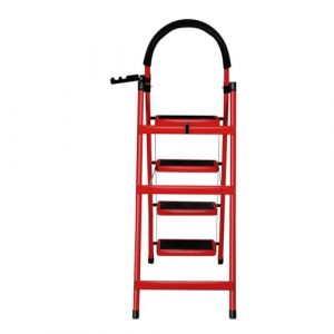 Escabeau Pliable 4 marches Charge maximale de 150kg p&eacute;dales Larges accoudoirs escabeau escamotable l&eacute;g&egrave;res pour la Maison, Cuisine, Placard et Bureau,133 x 74 x 39 cm - 4 marches (Rouge) (Hechheu, neuf)