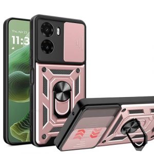 ESHUYI&reg; Coque pour Motorola Moto E15 4G/Moto G05 4G avec Lentille Coulissante Couverture et Support Rotatif, Anti-Chute &Eacute;tui Housse Compatible avec Support De Voiture Magn&eacute;tique, Or Rose (Caizeng, neuf)