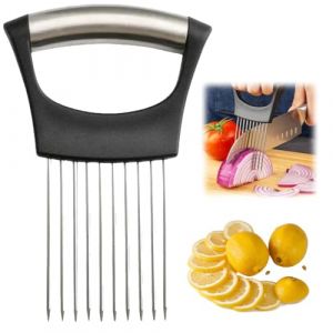 Support à tranches d'oignon en acier inoxydable, nouveau support à oignon pour trancher, coupe-citron, coupe-légumes, hachoir, outil d'aide au tranchage pour pommes de terre, tomates, oignons (1 Pcs) (CLRZOL FR, neuf)
