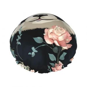 Joli bonnet de douche imprimé panda pour femme, double couche, bonnet de bain épais réutilisable et imperméable avec bande élastique, bonnet de douche lavable pour homme et femme, spa salon (Haitaoshangmao, neuf)