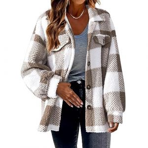 Manteau Femme Hiver Grande Taille Chic Thermique sans Capuche Mi Saison Kaki Vetement Boutons en Laine Sport Lest&eacute;e d'hiver Blouson Polaire Manteau Femme Veste Polaire Kaki 4XL (MOKBAY, neuf)