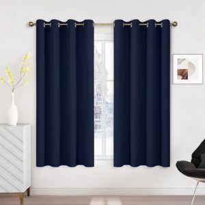 Runy&eacute;la Rideau Occultant Thermique Isolant Anti Froid 120x140 (LxH), Lot de 2 Rideaux Fen&ecirc;tre Opaques Bleu Marine &agrave; Oeillets Anti Chaleur UV Bruit, Int&eacute;rieurs Decoration Dressing Salon Chambre Maison (Runi-EU, neuf)