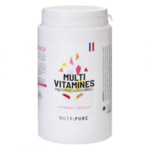 Nutripure | Multivitamines et Minéraux 21 Nutriments Essentiels | Vitamines A, C, D, B1, B2, B3, B6, B9, B12, Magnesium, Zinc | Immunité, Fatigue, Peau | 180 gélules | 3 mois | Fabriqué en France (NUTRIPURE, neuf)