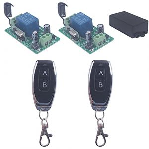 SUYUKUFU DC 12V 10A Interrupteur de relais 1CH T&eacute;l&eacute;commande sans fil 433MHz &Eacute;metteur R&eacute;cepteur Ouvre-porte de garage clavier interrupteur a telecommande relais 12V (2 r&eacute;cepteurs et 2 &eacute;metteurs) (JUWUYI, neuf)