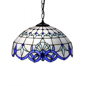 AIBOTY Tiffany Style Méditerranéen Verre Tachés De Suspension Bleu Blanc Style Baroque Lustre pour Salle À Manger Cuisine Chambre Île 12 Pouces,12 inch (QQXIEUK, neuf)
