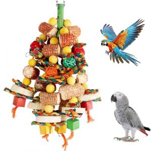 Dulynva 16,5Inch Jouet Perroquet Suspension Jouet &agrave; M&acirc;cher pour Oiseaux Jouet &agrave; M&acirc;cher Naturel pour Oiseaux en &eacute;pi de Ma&iuml;s pour Perroquets Gris Africains, Aras, Cacato&egrave;s, Perroquets Amazoniens (juhuihengkuajing, neuf)