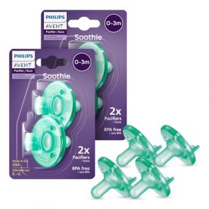 Philips Avent Soothie Lot de 4 tétines orthodontiques pour bébé, 100 % silicone, sans BPA, pour bébés de 0 à 3 mois, vert, modèle SCF190/41 (must-have-shopping, neuf)