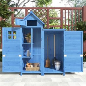 Abri de Jardin en Bois, Cabane de Jardin avec Toit en PVC incliné à loquet, Coffre de Jardin avec Fondation et 2 étagères de Rangement, Armoire Outils de Jardinage, 118x54x173cm Bleu (ZEYNEP OZTURK LIMITED, neuf)
