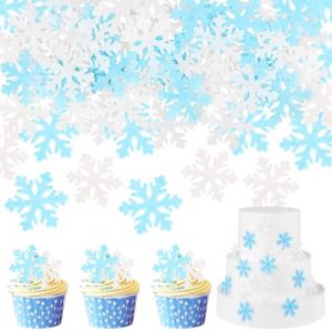 Lot de 50 décorations de gâteau comestibles en forme de flocons de neige La Reine des Neiges - Pour anniversaire, mariage, Noël (bleu + blanc) (jiehongdianzi, neuf)