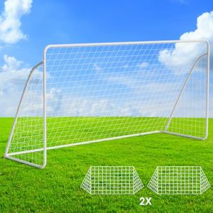 But de Foot Cage de Foot pour Enfants, 365 cm / 240 cm, Cadre Robuste en Acier Galvanisé, Adapté aux Terrains de Football, Patios, Plages (avec 2 Filets de Football, 365 x 182 cm - 1 pièce) (PURERULE, neuf)