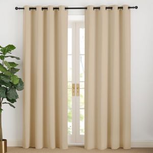 NICETOWN Rideaux Occultants Thermique Unicolore Draperies à Oeillets Lumineux Bloquer Anti-UV pour des Maison Chambre, 140 cm Largeur sur 220 Hauteur, Beige Foncé, 2 Pièces (RYB HOME EU, neuf)