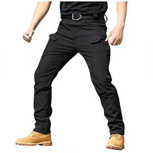 Générique Pantalon Travail Homme Chantier Multipoches Zippé Mince Pantalon Cargo Homme Imperméable Pantalon Tactique Militaire Pantalon Airsoft Pantalon Randonnée Homme Tenue Militaire Noir 3XL (WHLXYDZG, neuf)