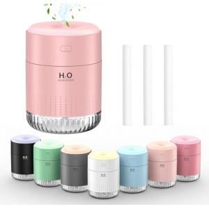 Mini Humidificateur,350ml Portable Humidificateur d'air Chambre,Plantes Humidificateur d'air,Desktop Silencieux Mini Humidificateur avec 7 couleurs de lumi&egrave;re,Bureau,Chambre,Voiture (350ml Rose) (KARFUN, neuf)