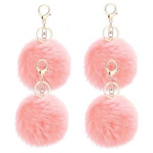 JK Home Lot de 4 Porte-clés Pompon en Fausse Fourrure Pendantif pour Sac à Main Voiture Bagage Porte-clé Saint-Valentin Anniversaire Rose Clair (JK Happy Shopping, neuf)