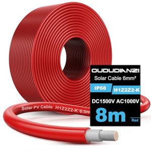 Oududianzi Cable Solaire 6mm2 8m, Rallonge Cable Panneau Solaire 10/12/15/20/25/30m, Câble de Connexion Solaire pour Panneaux Solaires, Onduleurs et Régulateurs de Charge(25m 6mm²) (HardestCodesEst OÜ, neuf)