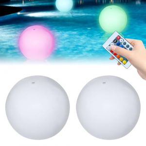 SKIKHN Lumière de Piscine Flottante, 2 Pièces 16" Boule Lumineuse Exterieure avec Télécommande, IP68 Étanche Boule lumineuse LED, Lumière Boule Changeante RGB 16 Couleur Pour Piscine, Baignoire, Fête (ENSHISHISHUBAODIANZISHANGWUYOUXIANGONGSI, neuf)