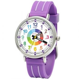 Kiddus Montre Éducative pour Enfant. Bracelet Fille Garçon. Time Teacher Analogique avec Exercices pour Apprendre à Lire Heure. Bracelet Violet (Kiddus, neuf)