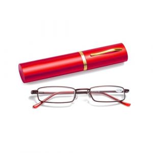 SEMINISMAR Mini lunettes de lecture pliables,Mini-lunettes de lecture étroites en métal à charnière à ressort Aide à la lecture unisexe avec étui (Rouge, 2, x) (Paderd, neuf)