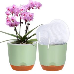 QCQHDU Lot de 2 pots à orchidée avec trous pour rempotage - Double couche et auto-irrigation avec bonne circulation de l'air (vert, 18,3 cm) (ONOME, neuf)
