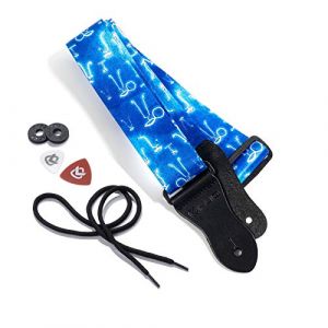 Passez la souris sur l'image pour zoomer KLIQ Sangle de guitare vintage tissée pour guitare acoustique et électrique | 2 verrous de sangle en caoutchouc inclus (Artist Sublimated Blue Face) (KLIQ Music Gear EU, neuf)