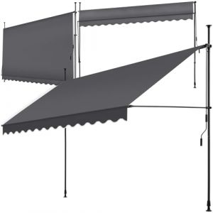 tectake Store banne sans Perçage Auvent Marquise Retractable avec Manivelle Multi-Fonction Store latéral Enroulable Brise Vue Brise Soleil Opaque en Aluminium - Noir/Gris, 350 x 180 cm (Made4Home SAS, neuf)