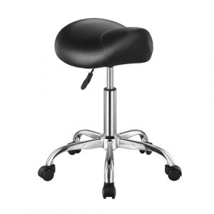 VEVOR Tabouret de Selle à roulettes, capacité Poids 204 kg, Tabouret Roulant Ergonomique, Hauteur réglable, Chaise de Selle pivotante en Cuir PU épais, pour Salon, Massage, Tatouage, Clinique, Noir (VEVOR Direct Store FR, neuf)