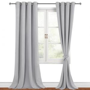 Hiasan Lot de 2 rideaux occultants avec œillets - Gris argenté - 140 x 260 cm (largeur x hauteur) - Rideaux coulissants doux pour chambre à coucher, salon, etc. (Hiasan, neuf)