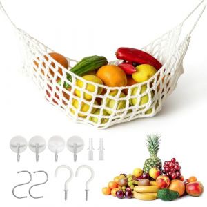 Hamac &agrave; Fruits Suspendu en Macram&eacute;, Filet &agrave; Fruits et L&eacute;gumes Tiss&eacute; &agrave; la Main avec 8 Crochets, D&eacute;coration de Cuisine Boho, Panier Suspendu Gain de Place sous Armoire pour Maison ou Camping-Car (xingyulong, neuf)