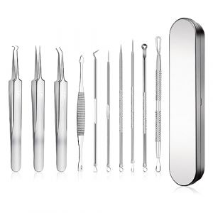 SWTYExt 10pcs Tire Comedon Point Noir Extracteur Pince Point Noir Kit Perce Bouton en Acier Inoxydable Blackhead Remover avec Boite pour Retire Comédons Boutons Acné & Pustules (YangSiMuShangMao, neuf)