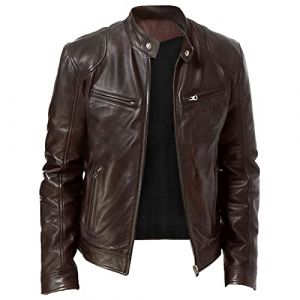 Veste en Cuir pour Homme Blouson de Motard SynthéTique Jacket Style Vintage et D&eacute;contract&eacute; (ZJsz, neuf)