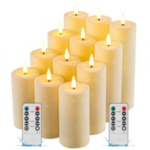 Da by 12 Pack Bougie LED &eacute;tanche ext&eacute;rieure sans flamme avec t&eacute;l&eacute;minuterie, bougie pilier LED clignotante r&eacute;aliste pour les mariages, les festivals, l&rsquo;ext&eacute;rieur et la d&eacute;coration int&eacute;rieure (Da by, neuf)