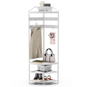 VEDECASA Porte-manteau d'angle en métal - Avec 12 crochets mobiles et étagère de rangement - Pour couloir, salon, chambre, bureau, couloir, entrée - Blanc (VEDECASA Direct, neuf)