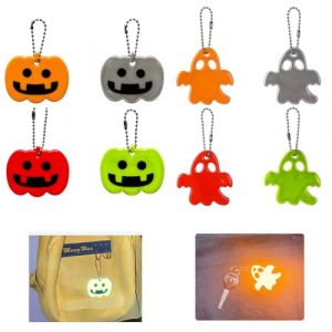 JYNVO 8 Pcs Pendentifs Réfléchissants - 4 Citrouilles + 4 Fantômes, Décor Réflecteur, pour Fête Anniversaire Enfant,Fête d'Halloween,pour Enfants pour Cartable,Sac à Dos,Jogging (ROBFLOR MARKET CARS, neuf)