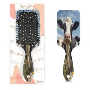 Myfsucce Brosse &agrave; cheveux pour femme &ndash; Brosse d&eacute;m&ecirc;lante de massage avec motif vache, bovins, herbe, antistatique, pour cheveux mouill&eacute;s/secs (Myfsucce, neuf)
