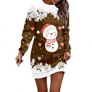 Robe de M&egrave;re No&euml;l Femme Rigolo Imprim&eacute; Hiver Robe Noel Grande Taille Vintage Retro Robes Trap&egrave;ze Rockabilly &agrave; Fleurs Ann&eacute;es 1950 50 60 Audrey Hepburn Robes D&eacute;guisement Pere Noel Sexy (a-Brown, M) (BAULMD（90% Big Promotion Without Discount Code ）, neuf)