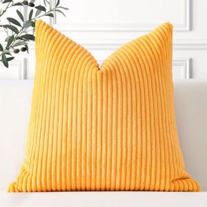 Artscope Lot de 1 Housse de Coussin en Velours Côtelé Décoratif Canapé Taie d'oreiller Douce pour Maison Salon Chambre Lit Clic Clac Décoration 40x40cm Jaune (Goolee, neuf)