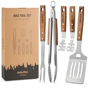 onlyfire Set D'ustensiles de Barbecue 5 Pièces, Inclure Pince à Barbecue, Spatule, Fourchette à Barbecue et 2 Lève-Grille, avec Poignées en Bois et œillets de Suspension, Accessoires de Barbecue (Onlyfire Store, neuf)