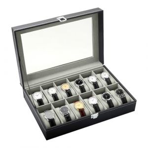 OulQinyhome Bo&icirc;te &agrave; Montres 12 Emplacements Coffret &agrave; Montres en PU Cuir avec Coussinets Amovibles Rangement Montre Universel Homme Femme Cadeau Anniversaire Action de Gr&acirc;ce (NITAVARIA RESOURCE S.R.L., neuf)