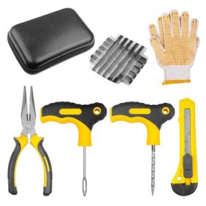 Crynvor 9 Pi&egrave;ces Kit Reparation Pneu Voiture, Kit Crevaison Voiture avec 20 Bandes de r&eacute;paration, Kit Anti Crevaison, Kit Meche Pneu, Outillage de R&eacute;paration des Pneus pour Auto, Motos, Tracteurs (ANELY66, neuf)