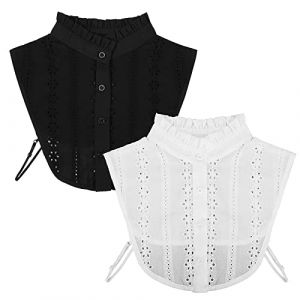 TAGVO 2 Pièces Col Chemisier Femme Amovible, Faux Collier Détachable Col Chemisier Demi Chemises Faux, Col de Chemise Amovible Femme Rétro Elégant Faux Col Blouse Demi-Chemise (lipsd eu, neuf)