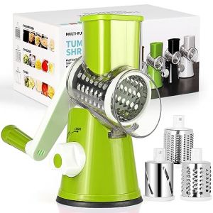 Diealles Shine R&acirc;pe &agrave; fromage avec manivelle, r&acirc;pe &agrave; l&eacute;gumes avec 3 lames interchangeables en acier inoxydable, r&acirc;pe &agrave; tambour manuelle, coupe-l&eacute;gumes, id&eacute;ale pour les concombres, fromages et noix (Bei_uns_online_store, neuf)