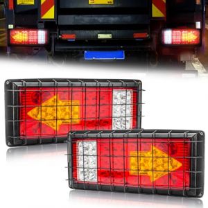 NWpangu Feux arrière de remorque à LED, clignotants de freinage multifonctionnels, feux de marche arrière avec filet en fer universels pour camion, remorque, camping-car, 2PCS (Dingcheng, neuf)