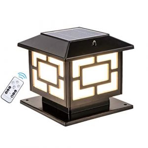 ACHNC LED Lampe Pilier Solaire, IP65 Lampe Pilier Exterieur Vintage Lampe De Jardin Dimmable Avec T&eacute;l&eacute;commande, Lampe Colonne Antique Lampe De Chemin Aluminium Terrasse Patio Lampes De Poteau,Noir (Global Kang Trading, neuf)