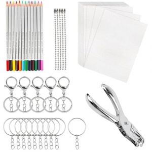 iPobie 53 Pi&egrave;ces Plastique Fou,Feuille de Plastique Thermor&eacute;tractable,Magique Dingue Kit,DIY Papier Fou Porte Cl&eacute;,Artisanat Dessin &agrave; d'art R&eacute;tractable pour Enfants (WEI AUGENSTERN, neuf)