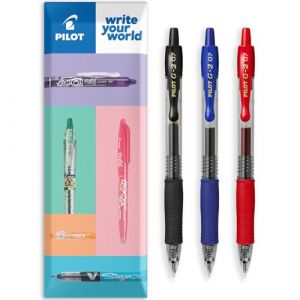 Pilot G-2 Lot de 3 stylos &agrave; bille r&eacute;tractables &agrave; encre gel &ndash; Pointe 0,7 mm &ndash; Lot de 3 &ndash; Noir essentiel bleu et rouge (OMGHC., neuf)