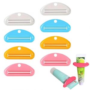 JchEnye Lot de 8 Pinces &agrave; p&acirc;te &agrave; dent, Pinces &agrave; p&acirc;te &agrave; dent color&eacute;es, Presse-p&acirc;tes &agrave; dent en Tube, Presse-p&acirc;tes &agrave; dent, Pinces &agrave; p&acirc;te &agrave; dent polyvalentes. (Blanc/Rose/Bleu fonc&eacute;/Jaune) (SUSUWang1300, neuf)